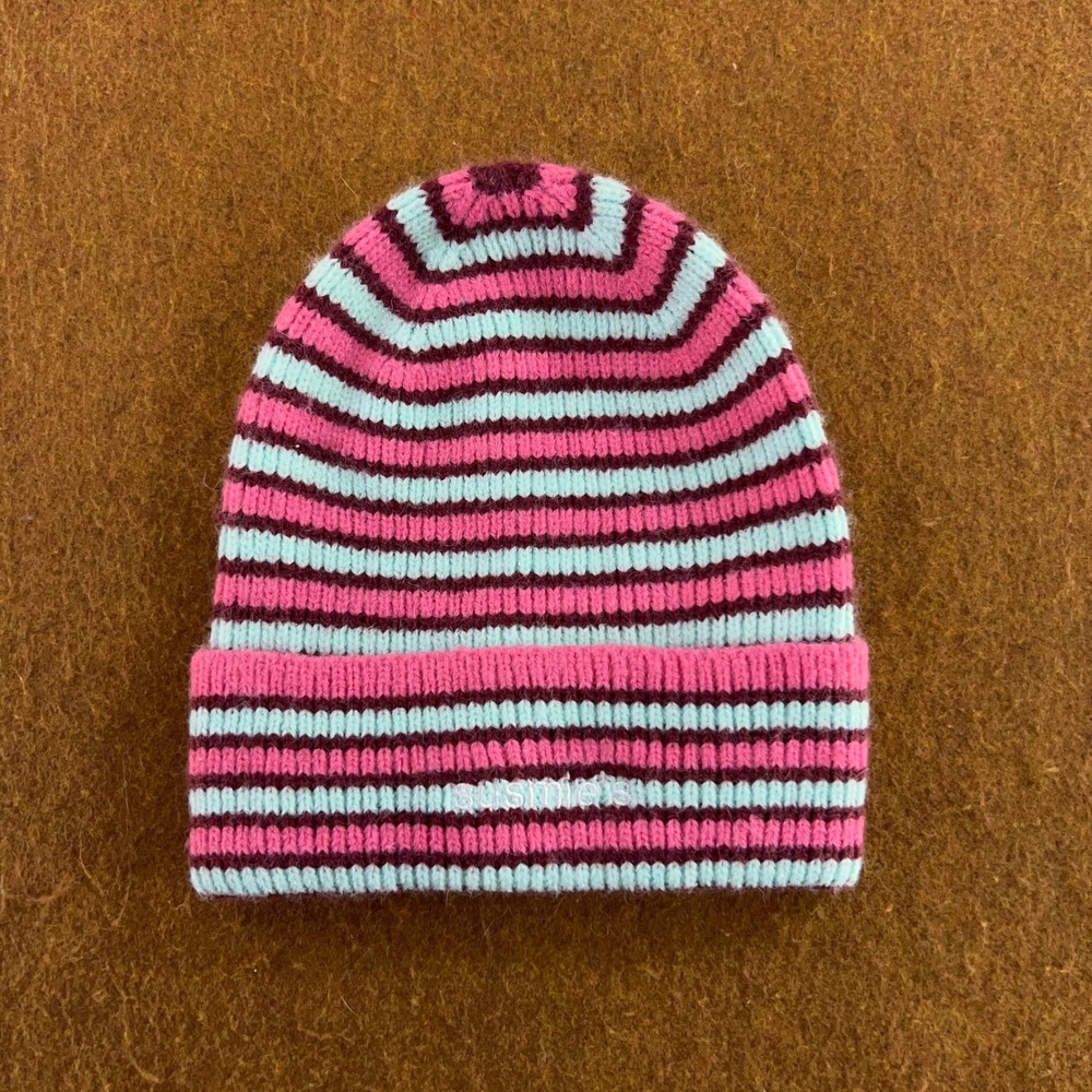 Susmie's Unisex OS Pink Blue Striped Knit Cuffed Beanie Hat New